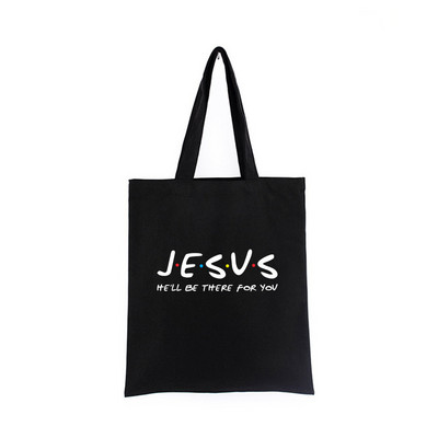 Geanta de pânză Iisus Creștin Negru Cumpărături Isus El va fi acolo pentru tine Geanta de tote Geanta de carte Geanta de mana cadou