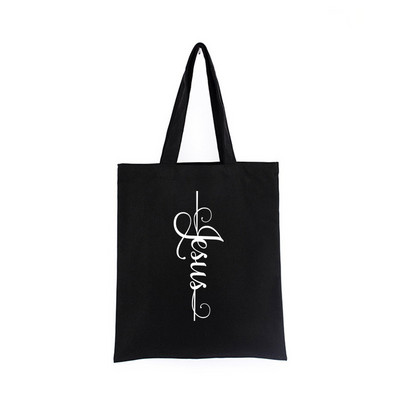 Geanta de pânză Iisus Creștin Negru Cumpărături Isus El va fi acolo pentru tine Geanta de tote Geanta de carte Geanta de mana cadou