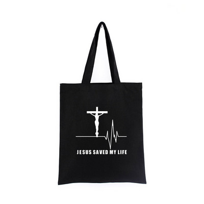 Geanta de pânză Iisus Creștin Negru Cumpărături Isus El va fi acolo pentru tine Geanta de tote Geanta de carte Geanta de mana cadou