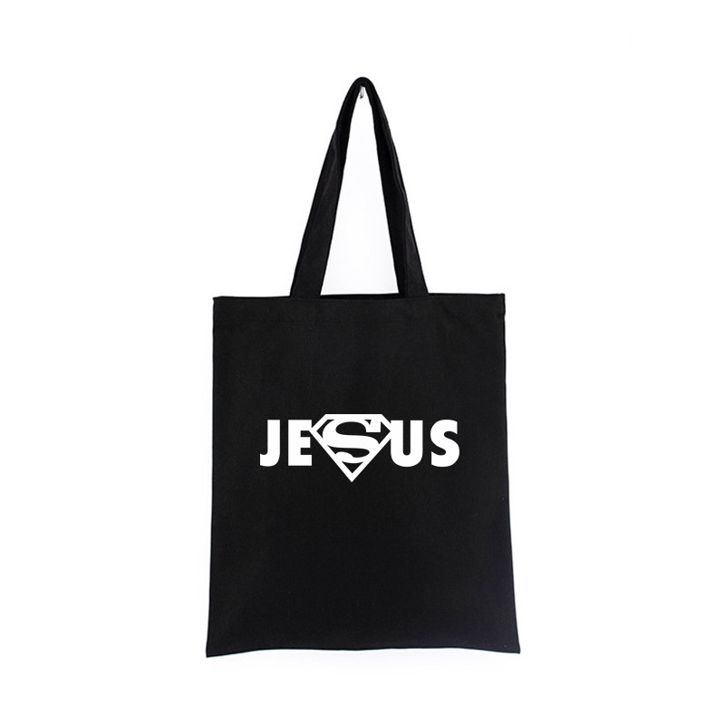 Geanta de pânză Iisus Creștin Negru Cumpărături Isus El va fi acolo pentru tine Geanta de tote Geanta de carte Geanta de mana cadou