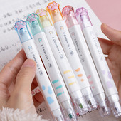6gab Kawaii Cat Claw marķieri ar dubultu galvu 12 krāsu dienasgaismas mākslas marķieri korejiešu kancelejas piederumi, jauki skolas biroja piederumi