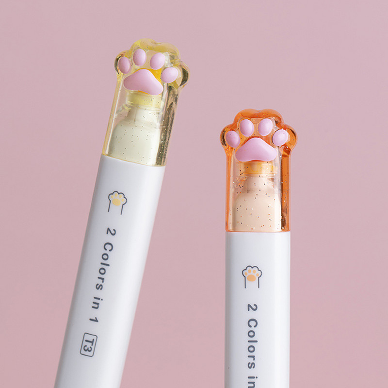 6 vnt Kawaii Cat Claw paryškintuvai su dviguba galvute 12 spalvų fluorescenciniai meno žymekliai Korėjos raštinės reikmenys Mieli mokykliniai biuro reikmenys