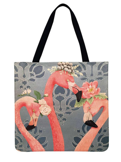 Ženska torba na rame, topla torba s uzorkom flaminga, ležerna lanena torba, torba za višekratnu upotrebu, torba za kupovinu, sklopiva torba za plažu, ručna torba