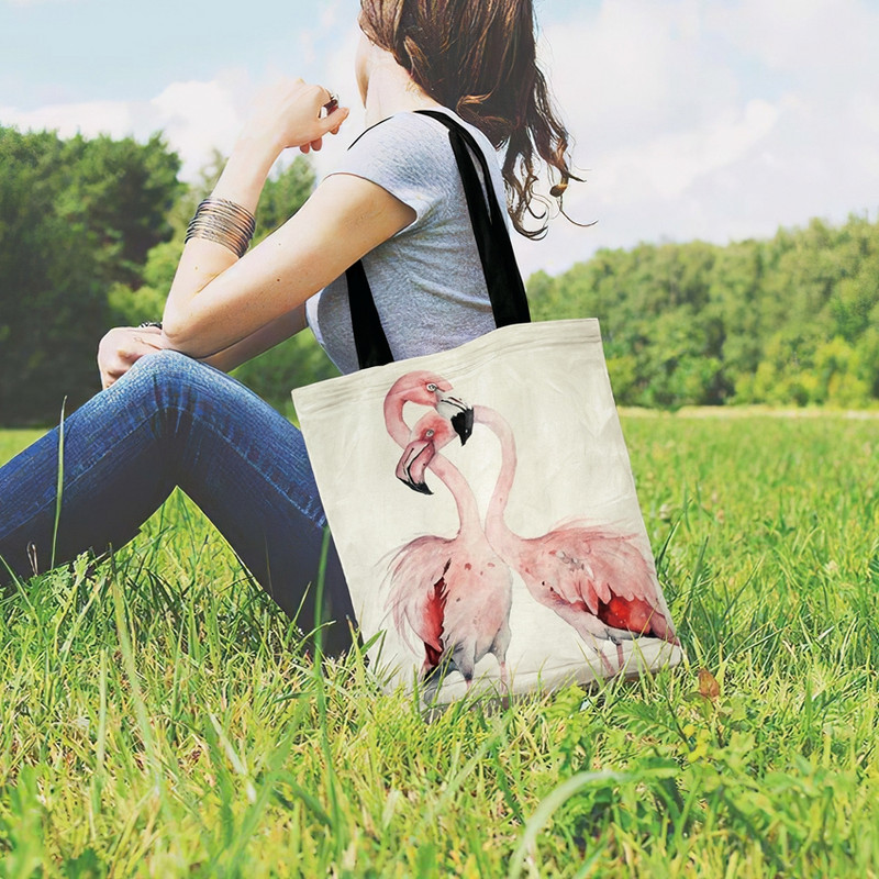 Ženska torba na rame, topla torba s uzorkom flaminga, ležerna lanena torba, torba za višekratnu upotrebu, torba za kupovinu, sklopiva torba za plažu, ručna torba