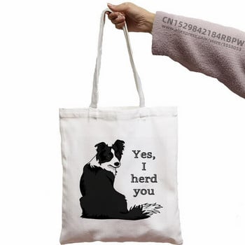 Border Collie Shopping Bag Shopper Eco Canvas Cotton Shopper Bolsas De Tela Bag Shoping Επαναχρησιμοποιούμενες Sacolas