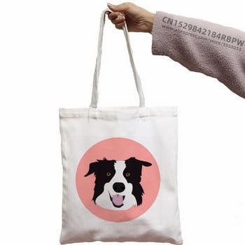 Border Collie Shopping Bag Shopper Eco Canvas Cotton Shopper Bolsas De Tela Bag Shoping Επαναχρησιμοποιούμενες Sacolas