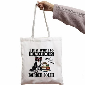 Border Collie Shopping Bag Shopper Eco Canvas Cotton Shopper Bolsas De Tela Bag Shoping Επαναχρησιμοποιούμενες Sacolas