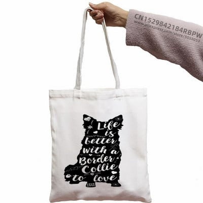 Border Collie Shopping Bag Shopper Eco Canvas Pamuk Shopper Bolsas De Tela Bag Shopping Sacolas za višekratnu upotrebu