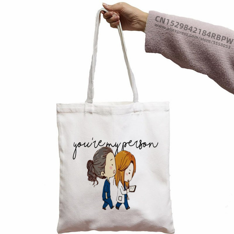 Grays Anatomy You're My Person Torba za doktore s printom iz 90-ih Ženska torba Platnena torba Studentska torba za kupovinu Torbe na rame