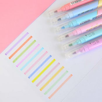 6 PCS Химикалки за маркиране с двоен връх Kawaii Candy Color Manga Маркери DIY Journal Пастелни хайлайтери Комплект корейски канцеларски материали
