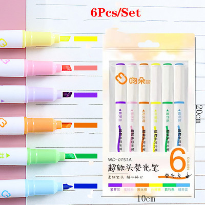 6 tk/komplekt Morandi värviline pehme peaga esiletõstja Helevärviline DIY fotoalbumi päevik Fluorestseeruv õpilaste joonistusmarker pliiats kirjatarbed