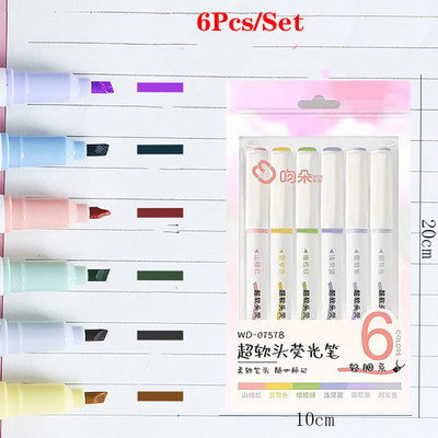 6 tk/komplekt Morandi värviline pehme peaga esiletõstja Helevärviline DIY fotoalbumi päevik Fluorestseeruv õpilaste joonistusmarker pliiats kirjatarbed