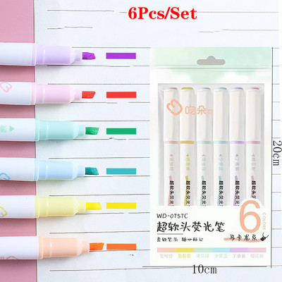 6 tk/komplekt Morandi värviline pehme peaga esiletõstja Helevärviline DIY fotoalbumi päevik Fluorestseeruv õpilaste joonistusmarker pliiats kirjatarbed