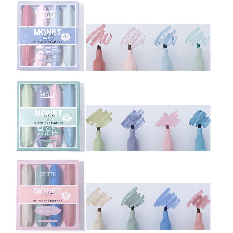 4 komada markera za označavanje boja Monet Dizajn ruža za usne Mekani vrh četke za crtanje Slikanje Uredski okvir Školski A7314