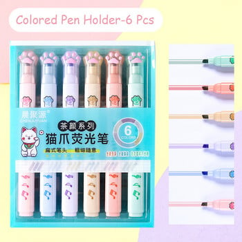 6 PCS маркери Пастелни химикалки Комплект цветни маркери Цветни химикалки Kawaii Сладки за деца Канцеларски материали Естетични офис ученически пособия