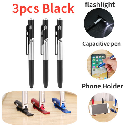 3 vnt. 4 viename daugiafunkcinis sulankstomas tušinukas LED lemputė mobiliojo telefono stovo laikiklis Studentų rašiklio mokyklinis biuro raštinės reikmenys