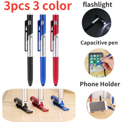 3 vnt. 4 viename daugiafunkcinis sulankstomas tušinukas LED lemputė mobiliojo telefono stovo laikiklis Studentų rašiklio mokyklinis biuro raštinės reikmenys