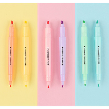 Σετ μαρκαδόρων 6 διαφορετικών χρωμάτων με highlighter διπλής όψης, παχύ λεπτό άκρο για φοιτητικό γραφείο στο σπίτι