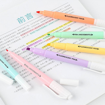 Комплект химикалки за хайлайтъри с 6 различни цвята, двустранен дебел и тънък връх за домашен офис на ученик