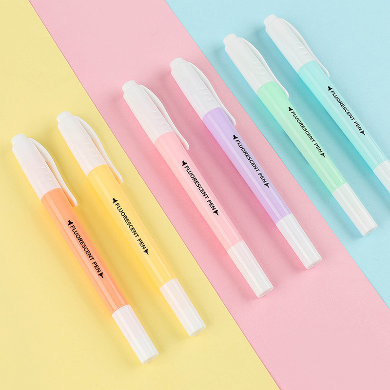 6 dažādu krāsu marķiera pildspalvu komplekts ar divpusēju galu, biezs, plāns uzgalis studentu mājas birojam