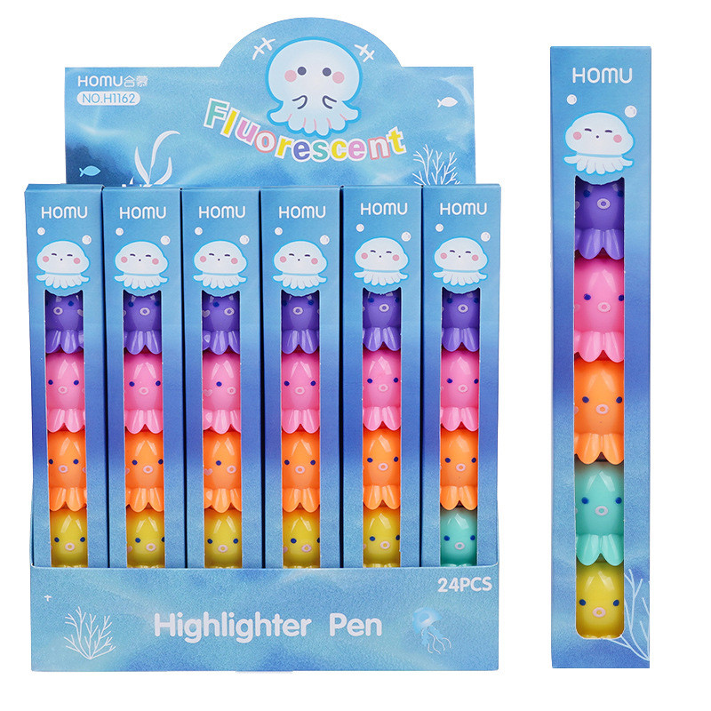 6 spalvų / rinkinys Spalvotas fluorescencinis rašiklis Kūrybinis mielas animacinis filmas Aštuonkojai Rašikliai Vaikams Dovanos mokyklinės prekės Mielos raštinės reikmenys