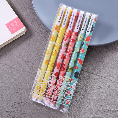 6 ks/sada roztomilých gélových pier 0,38 mm farebné atramentové roll-on pero Kawaii guľôčkové pero kancelárske potreby školské potreby darčekové písacie potreby