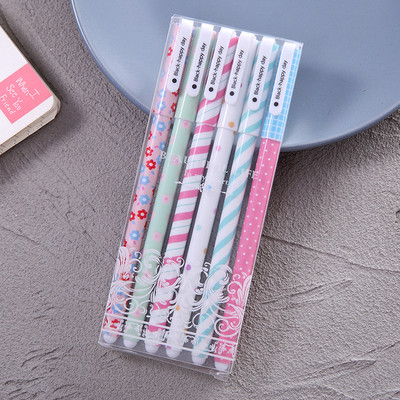 6 ks/sada roztomilých gélových pier 0,38 mm farebné atramentové roll-on pero Kawaii guľôčkové pero kancelárske potreby školské potreby darčekové písacie potreby