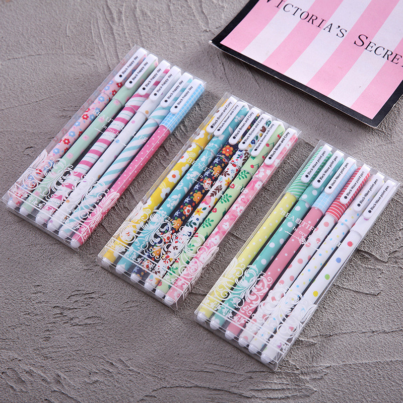 6 ks/sada roztomilých gélových pier 0,38 mm farebné atramentové roll-on pero Kawaii guľôčkové pero kancelárske potreby školské potreby darčekové písacie potreby