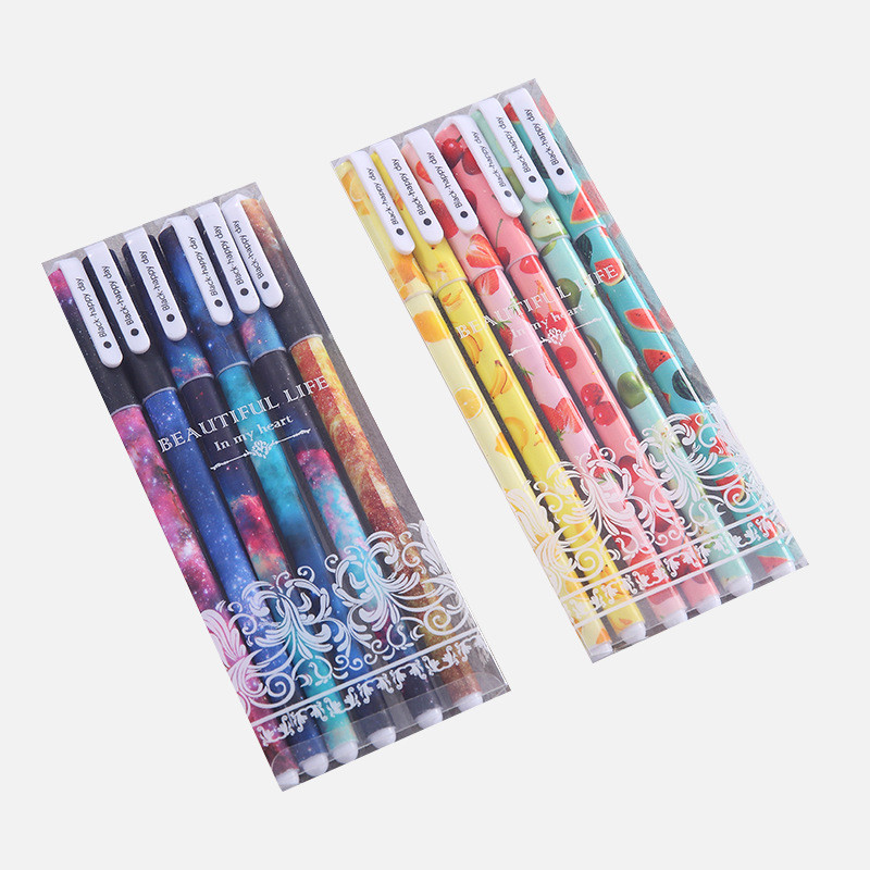 6 ks/sada roztomilých gélových pier 0,38 mm farebné atramentové roll-on pero Kawaii guľôčkové pero kancelárske potreby školské potreby darčekové písacie potreby