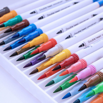 12 цвята Художествени маркери за оцветяване, фини и четки Писалка с двоен връх Доставчик на произведения на изкуството за книги за оцветяване на манга План за рисуване Скрапбук