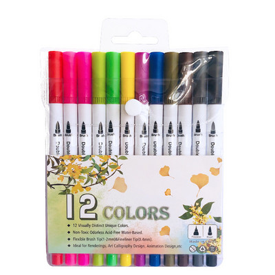 12 Colors Artist krāsojamās marķieru pildspalvas, smalkas un otas, divu galu pildspalvu mākslas darbu piegādātājs manga krāsojamām grāmatām, zīmēšanas plānotājam, albums