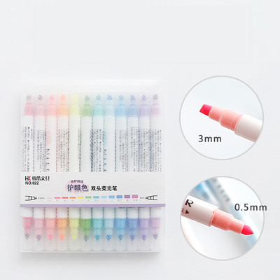 12бр./кутия Eyecare Highlighters с двойна глава Art Marker Highlighter Pens Пастелни маркери Акварел Флуоресцентна писалка Рисуване