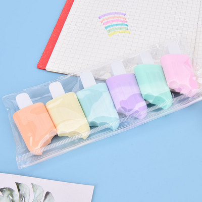 Гореща разпродажба 6 PCS Cute Kawaii Iscream Ice Cream Candy Color Highlighter Офис ученически пособия Подарък