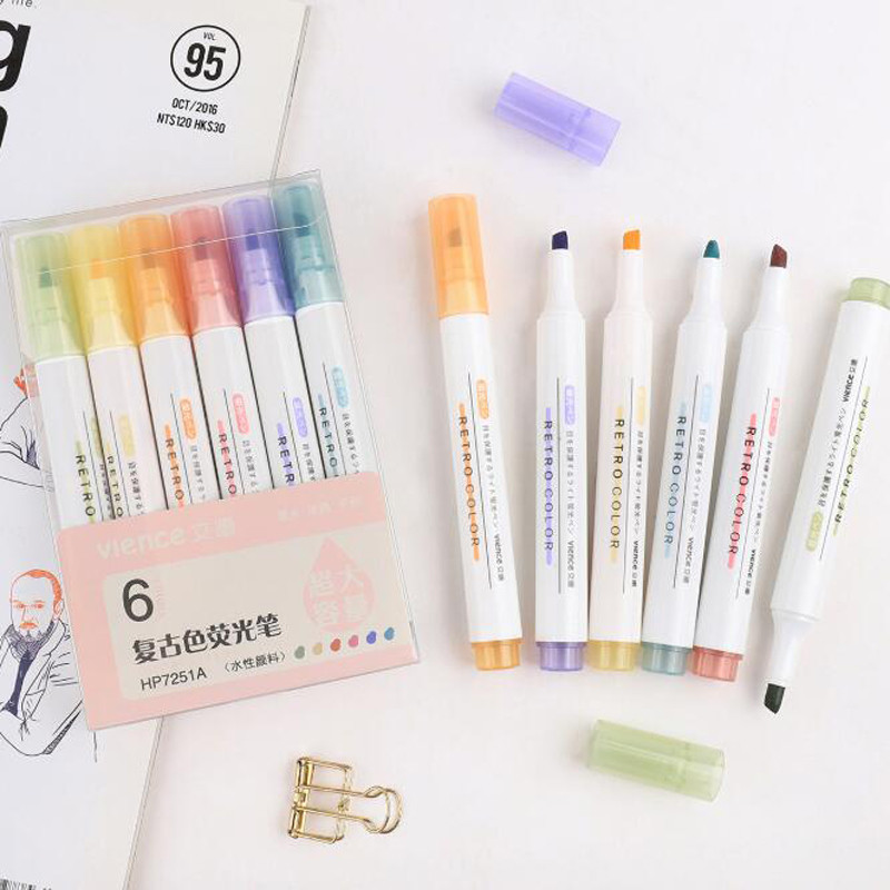 6 bucăți/lot Highlighter Pen Pastel Markers Pix fluorescent Acuarele Highlighters Desen Pictură Artă Stationary Rechizite școlare