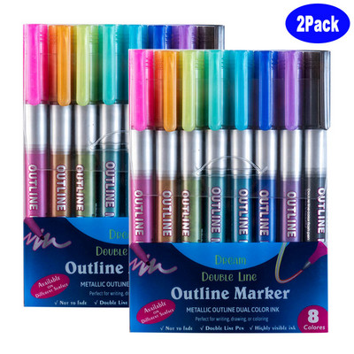 12-värviline kahejooneline piirjoonte markerpliiats DIY grafiti esiletõstja väljalõigete albumi jaoks päeviku plakatkaardi vigurmaal, joonistus