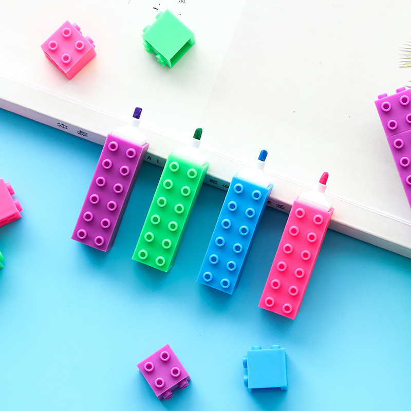 6db mini építőkocka toll színes kiemelő jelölőtoll kreatív rajz gyerek ajándék írószer Irodai iskolai művészeti kellékek H6201