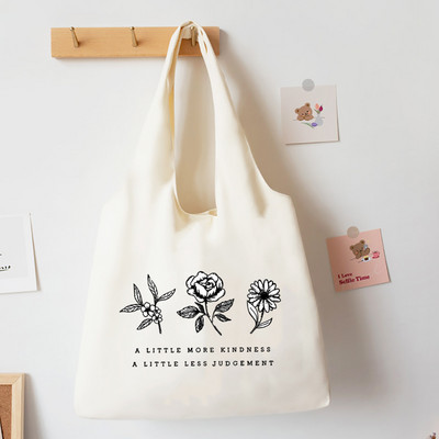 No Rain No Flower Print Platnena velika torba Modna pamučna torba na rame Ležerna torba s prslukom za sve vrste torbica Torba u korejskom stilu Posao i škola