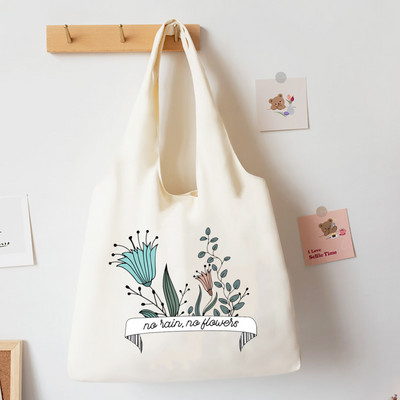 No Rain No Flower Print Platnena velika torba Modna pamučna torba na rame Ležerna torba s prslukom za sve vrste torbica Torba u korejskom stilu Posao i škola