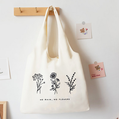 No Rain No Flower Print Platnena velika torba Modna pamučna torba na rame Ležerna torba s prslukom za sve vrste torbica Torba u korejskom stilu Posao i škola