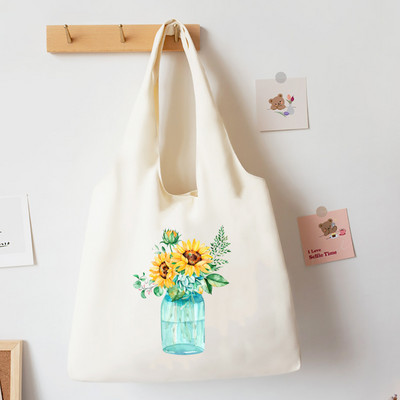 No Rain No Flower Print Platnena velika torba Modna pamučna torba na rame Ležerna torba s prslukom za sve vrste torbica Torba u korejskom stilu Posao i škola