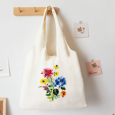 No Rain No Flower Print Platnena velika torba Modna pamučna torba na rame Ležerna torba s prslukom za sve vrste torbica Torba u korejskom stilu Posao i škola