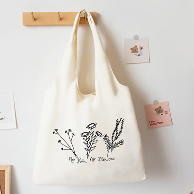 No Rain No Flower Print Platnena velika torba Modna pamučna torba na rame Ležerna torba s prslukom za sve vrste torbica Torba u korejskom stilu Posao i škola