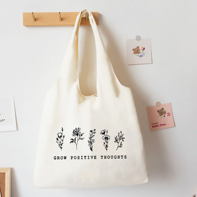 No Rain No Flower Print Platnena velika torba Modna pamučna torba na rame Ležerna torba s prslukom za sve vrste torbica Torba u korejskom stilu Posao i škola