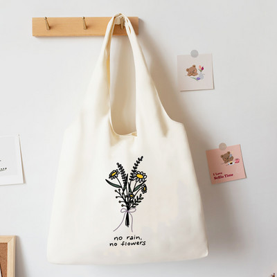 No Rain No Flower Print Platnena velika torba Modna pamučna torba na rame Ležerna torba s prslukom za sve vrste torbica Torba u korejskom stilu Posao i škola
