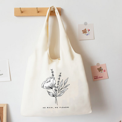 No Rain No Flower Print Platnena velika torba Modna pamučna torba na rame Ležerna torba s prslukom za sve vrste torbica Torba u korejskom stilu Posao i škola