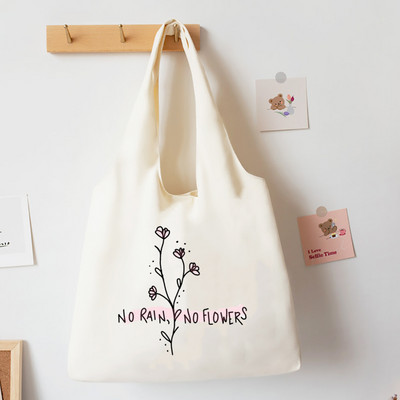 No Rain No Flower Print Platnena velika torba Modna pamučna torba na rame Ležerna torba s prslukom za sve vrste torbica Torba u korejskom stilu Posao i škola