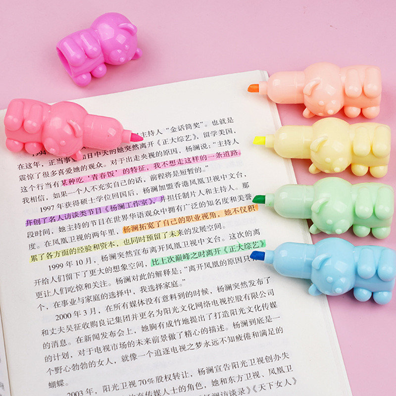 Kawaii 5 Colors Little Bear Fluorescent Marker Pen Set Highlighter Pens Taping Highlight Mark Mielos raštinės reikmenys mokykliniai reikmenys