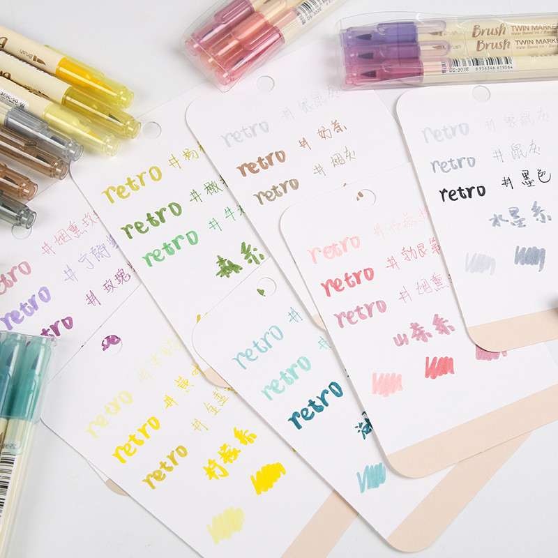 3 kom retro set olovki za kaligrafiju u boji DIY scrapbooking rukotvorine mekani vrh dvostrani markeri za crtanje s finim crtama s natpisima