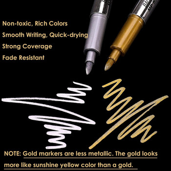 Златни и сребърни химикалки с връх 1,5 мм Маркери на водна основа за скална живопис, камък, керамика, метал, стъкло, дърво, плат, платно
