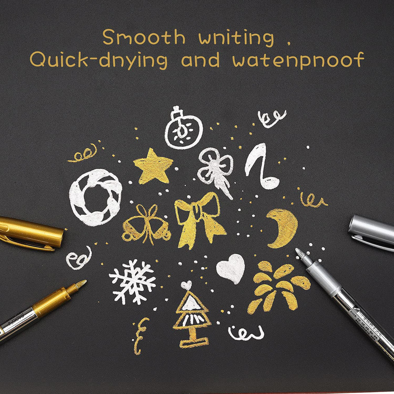 Χρυσά ασημένια στυλό 1,5 mm μαρκαδόροι με βάση το νερό για ζωγραφική βράχου, πέτρα, κεραμικά, μέταλλο, γυαλί, ξύλο, ύφασμα, καμβάς